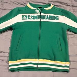 Men’s Medium Green/White Mens Zip Up Snowboarding Jacket